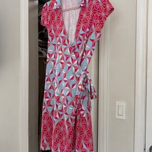 J. McLaughlin Pink and Blue Geometric Midi Dress